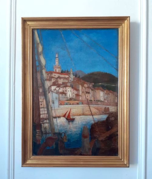 fig 2. Harbour in Provence, the South of France: Mediterranean Cote d'Azure seascape oil painting circa 1925