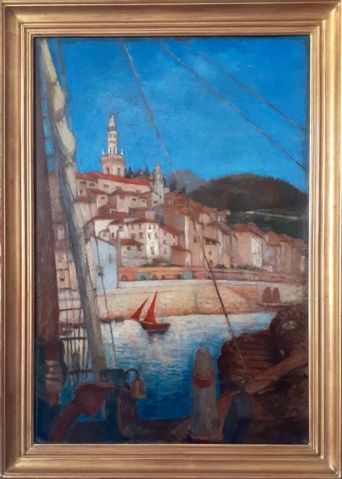Harbour in Provence, the South of France: Mediterranean Cote D'azure Seascape Oil Painting Circa 1925