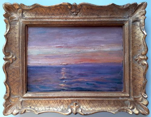 Sunset Over the English Channel, August 1904: Plein Air Colourist Impressionist Study of Sea and Light from a Boat, Marine Seascape Oil on Panel Painting