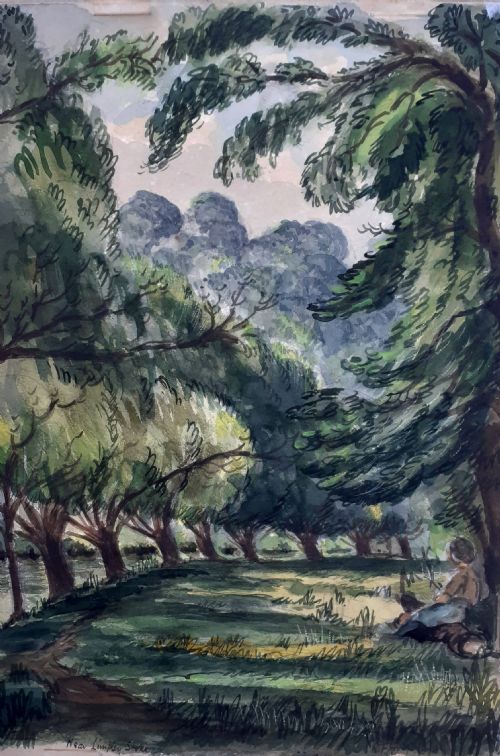 fig 1. Matissian Nude, circa 1920, verso Limpley Stoke, Bath landscape: art deco period drawing and watercolour, lovely provenance