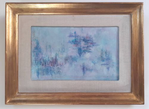 fig 1. Blue Abstract Modernist Composition, circa 1960 Franco Mexican Woman artist oil on board