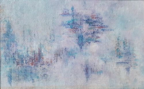 Blue Abstract Modernist Composition, Circa 1960  Franco Mexican Woman Artist Oil on Board
