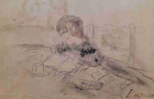 Homework: The Little Schoolboy Writing, Ca 1910: French Modern Master Pierre Laprade (1875) Wonderful Provenance Graphite and Watercolour on Paper