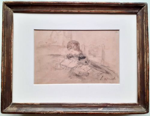 fig 3. Homework: the little schoolboy writing, ca 1910: French modern master Pierre Laprade (1875) wonderful provenance graphite and watercolour on paper