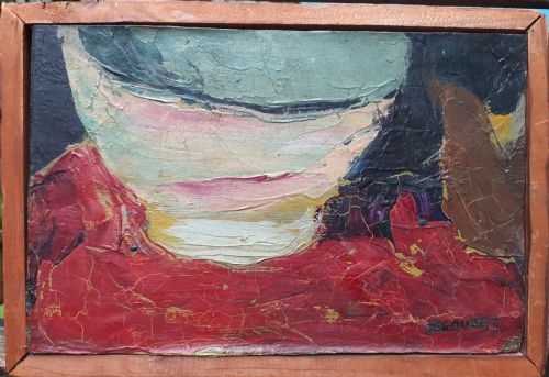 fig 1. The breakfast bowl: semi abstracted circa 1950 French kitchen still life modernist oil on board