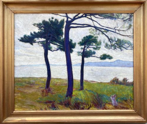 fig 1. Umbrella Pins, Cote d'Azur, 1922 by friend of Claude Monet: French mediterranean Provence Le Lavandou landscape oil on canvas