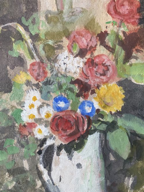 fig 1. Gathered in the garden: flowers in a jug, floral still life, circa 1940 watercolour on paper