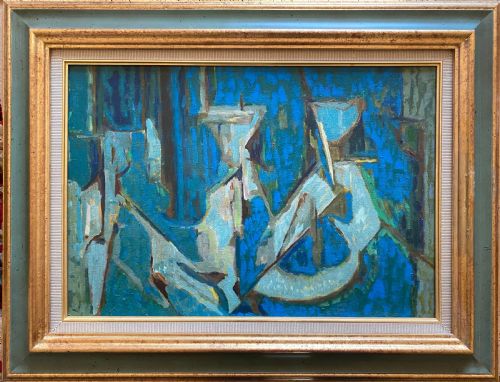 The Jazz Cavern, 1947: Abstracted Modernist French Oil on Canvas