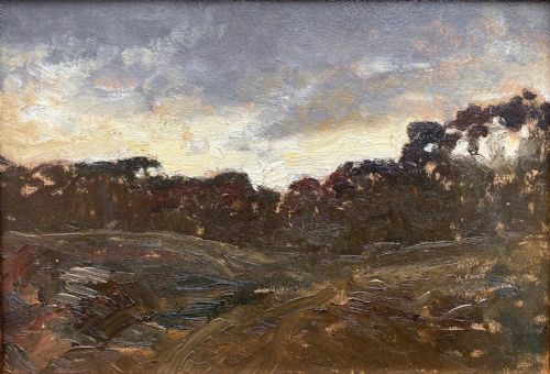 Barbizon School, Silhouetted Trees, Fontainebleau Forrest Chiaroscuro Effect Plein Air Painting, Circa 1860, French Oil on Paper on Panel