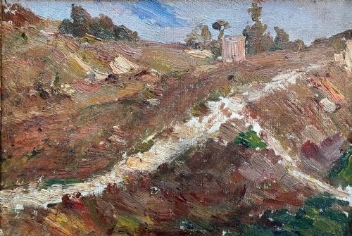 Virtuoso Mysterious Landscape, the Path, French Impressionist Plein Air Sketch Ca 1910, Provenance, Oil on Board