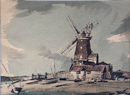 Norfolk Windmill, Cley Next the Sea, Holt, East Anglian Landscape Watercolour on Paper