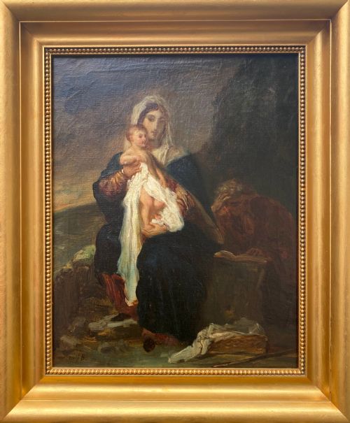 Madonna by the Water: Mother and Child, Circle of Eugene Delacroix, 19th Century French Oil on Canvas