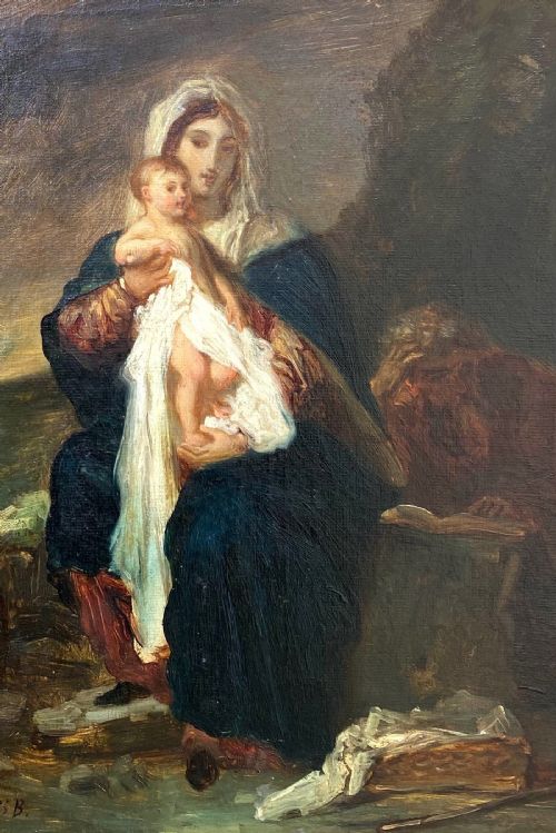 fig 1. Madonna by the water: mother and child, circle of Eugene Delacroix, 19th Century French oil on canvas