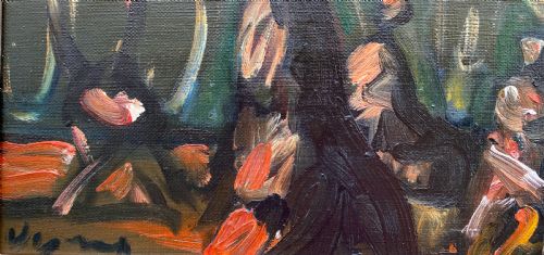 fig 2. Figures on a balcony, overlooking the sea, magical Austrian surrealist expressionist oil on canvas