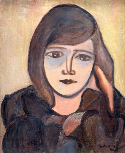 Womanhood, 1940s French Cubist Painting Woman Artist Oil on Canvas