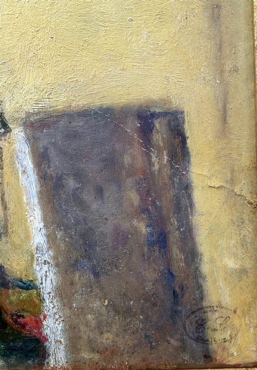 fig 3. Symbolist and Literary still life, books and keys circa 1935, by French woman artist antique painting oil on board