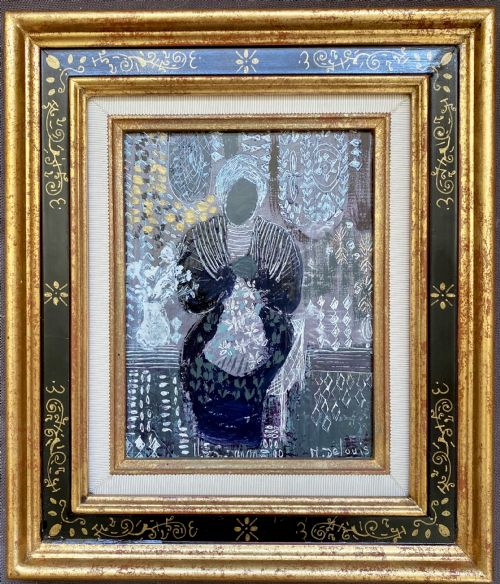 fig 1. Impressionist interior scene with female figure, French woman artist oil on board
