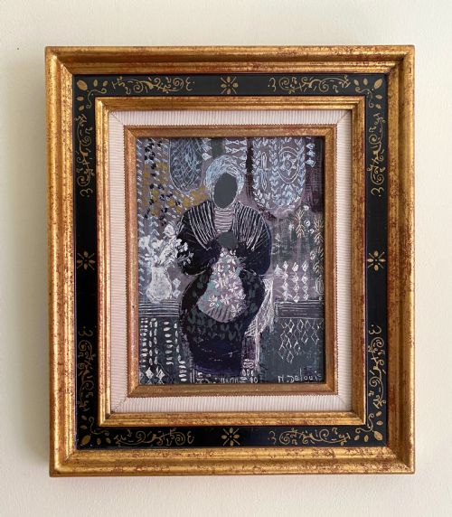 fig 2. Impressionist interior scene with female figure, French woman artist oil on board