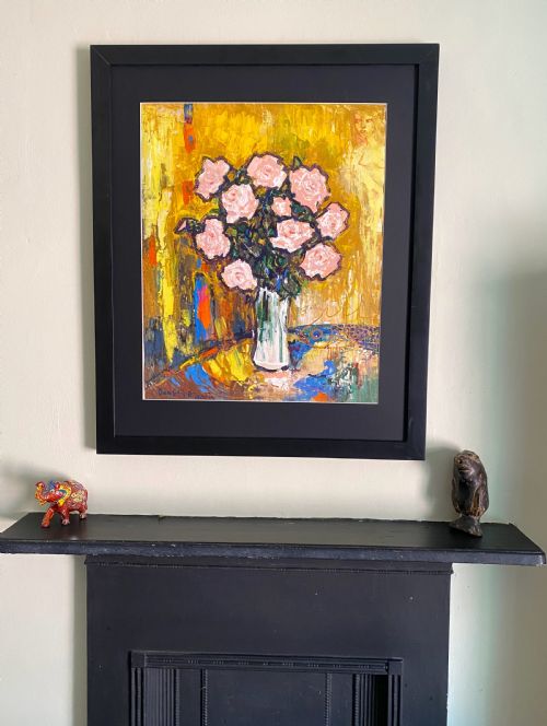 fig 1. Surrealist Floral Still Life - Russian neo primitivist gouache on paper painting