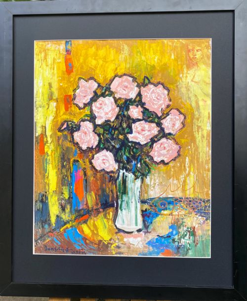 fig 2. Surrealist Floral Still Life - Russian neo primitivist gouache on paper painting