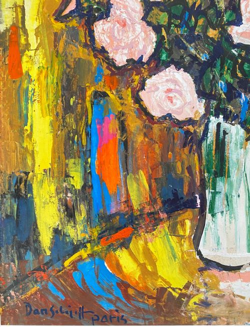 fig 3. Surrealist Floral Still Life - Russian neo primitivist gouache on paper painting