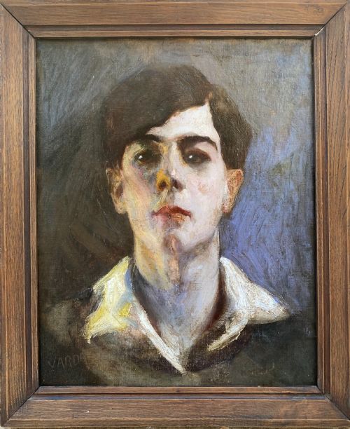 fig 1. The young artist, 1913, a haunting avant garde self portrait by Greek artist in Paris oil on canvas