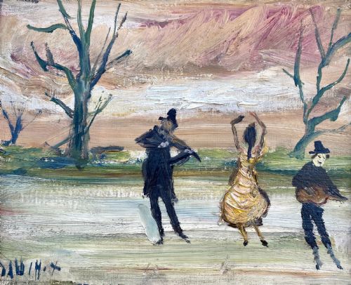 The Fiddler and the Dancing Girl on Thin Ice, Circa 1950 by French Expressionist...greta Garbo Owned a Works by the Artist! Oil on Canvas