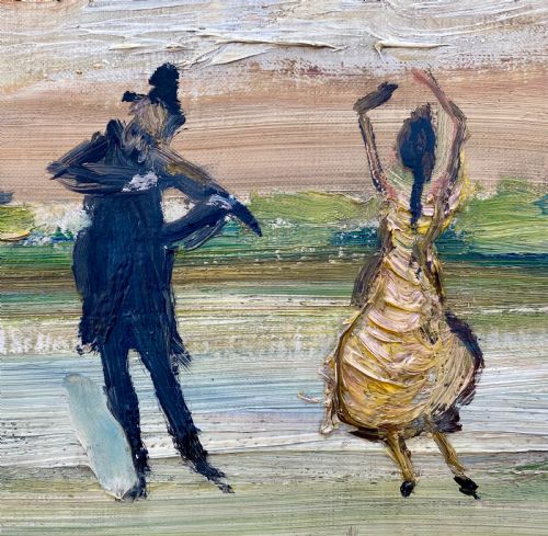 fig 1. The fiddler and the dancing girl on thin ice, circa 1950 by French Expressionist...Greta Garbo Owned A Works By The Artist! Oil on canvas