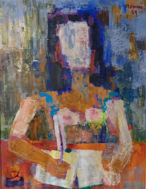 Woman Writing a Letter 1959 Fauve Coloured Cubist Mid Century Modernist New Paris Gouache on Paper Painting