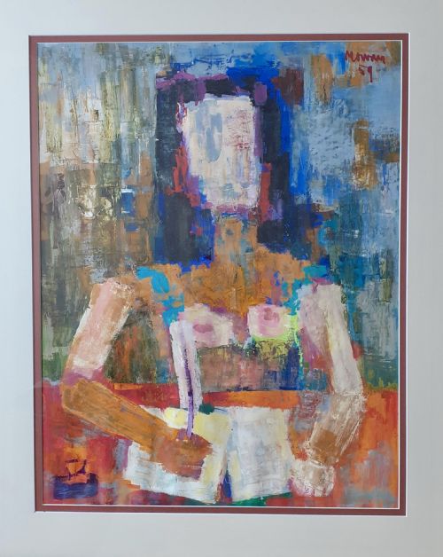 fig 2. Woman Writing A Letter 1959 Fauve Coloured Cubist mid century modernist New Paris gouache on paper painting