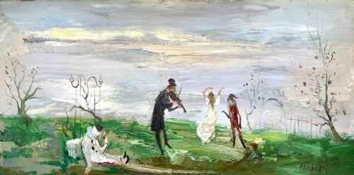 Masterpiece: Large Rites of Spring the Fiddler and the Dancing Girl,1950s French Expressionist...greta Garbo Owned a Works by the Artist!  Oil on Canvas