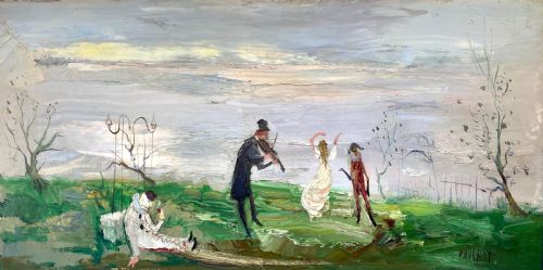 fig 4. Masterpiece: large Rites of Spring the fiddler and the dancing girl,1950s French Expressionist...Greta Garbo Owned A Works By The Artist! Oil on canvas