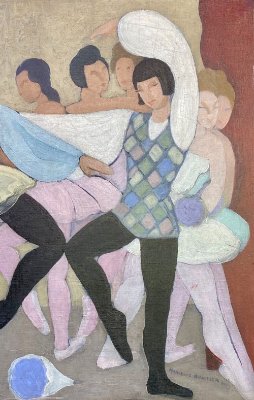 fig 3. The Dance Performance, Ballets Russes, 1937 - Art Deco Ballet Scene by French Woman Artist oil on canvas