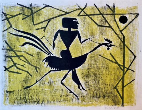 Irish Modernist, 1952 Basil Ivan Rákóczi White Stag Group Figure and Animal, Rare 30 Edition Size Lithograph on Paper