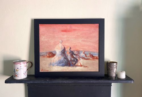 fig 2. A painter on the beach by the sea, circa 1948  Austrian magical surrealist expressionist oil on canvas