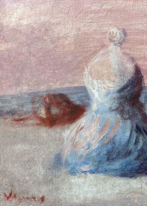 fig 3. A painter on the beach by the sea, circa 1948  Austrian magical surrealist expressionist oil on canvas