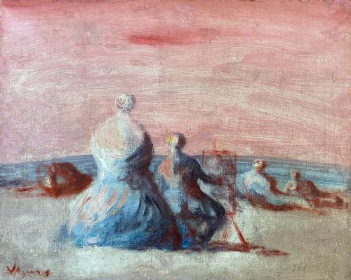 fig 4. A painter on the beach by the sea, circa 1948  Austrian magical surrealist expressionist oil on canvas