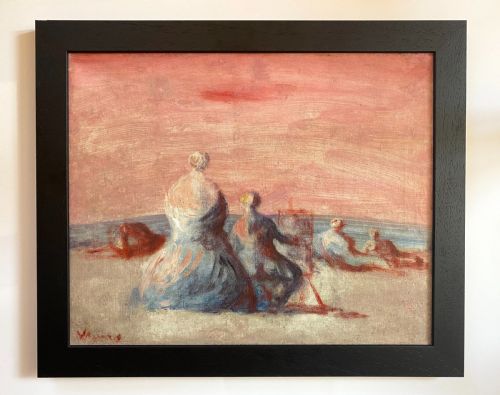 fig 5. A painter on the beach by the sea, circa 1948  Austrian magical surrealist expressionist oil on canvas