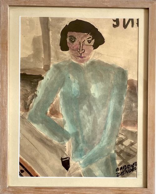 fig 1. Woman in a green dress, ca 1938: French fauve neo primitivist school of Paris expressionist art, watercolour on paper