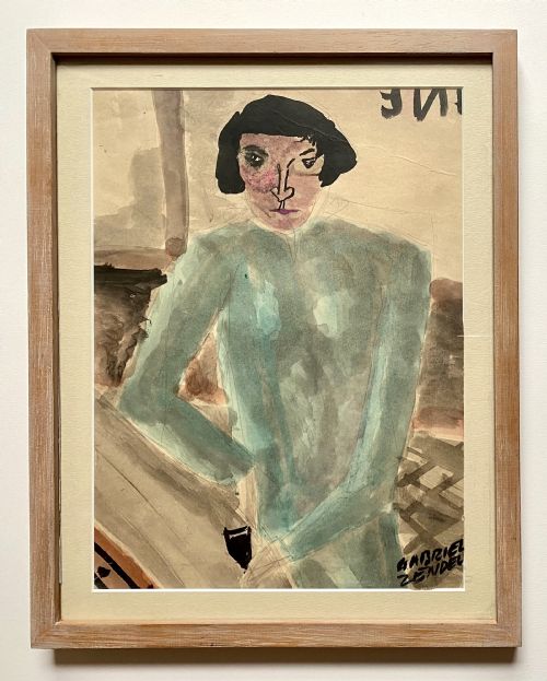 fig 2. Woman in a green dress, ca 1938: French fauve neo primitivist school of Paris expressionist art, watercolour on paper