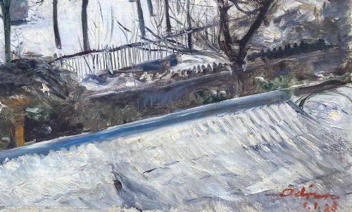 fig 1. Masterpiece: snow in the suburbs, New Year's Day 1928, large Lowry like cityscape French oil on canvas