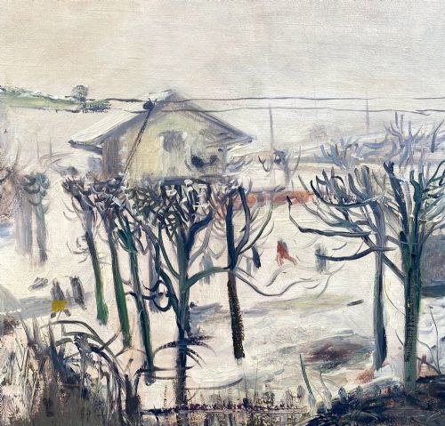 fig 3. Masterpiece: snow in the suburbs, New Year's Day 1928, large Lowry like cityscape French oil on canvas