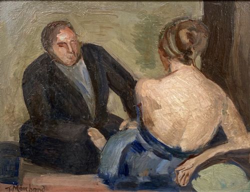 Masterpiece: The Couple, 1907 Avant Garde Bloomsbury Group Artist Cubist Jean Hippolyte Marchand Oil on Board