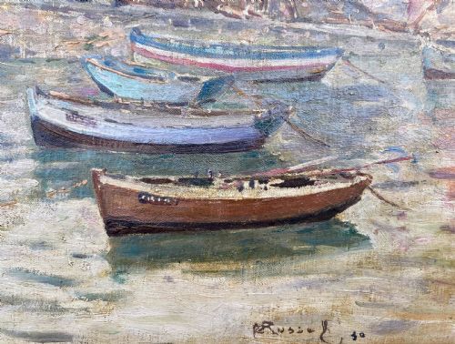 fig 1. Sir Walter Westley Russell RA: Harbour Scene, Normandy, France 1930 oil on canvas