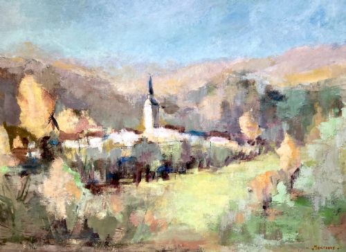 Luminous Abstracted Landscape, Early Summer in the South of France Ca 1950 Large Cezannian French Oil on Board