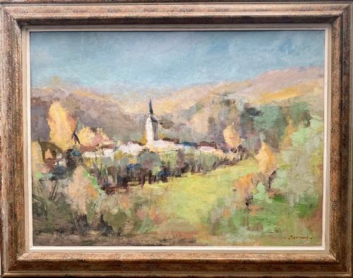 fig 1. Luminous abstracted landscape, early summer in the South of France ca 1950 large Cezannian French oil on board
