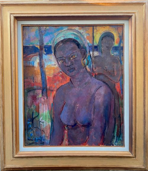fig 1. Tahitian women, ca 1940, colourist southern landscape painting oil on board