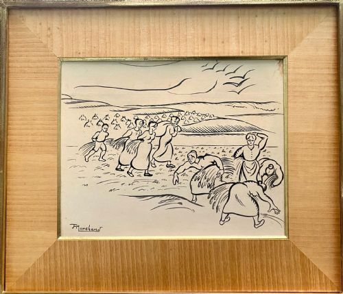 fig 1. Haymaking, ca 1910: avant garde Bloomsbury group artist Jean Hippolyte Marchand dynamic line drawing No.3: the gleaners.