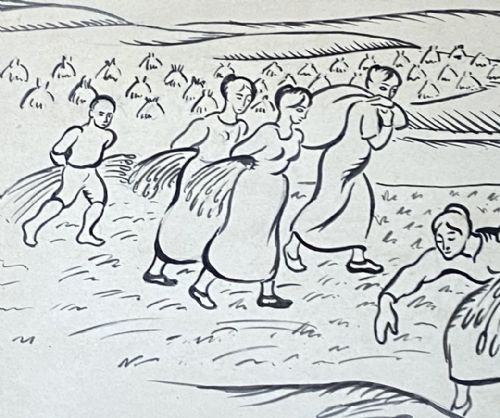 fig 2. Haymaking, ca 1910: avant garde Bloomsbury group artist Jean Hippolyte Marchand dynamic line drawing No.3: the gleaners.