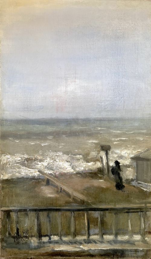 Masteriece: The Woman on the Beach, 1883: Early Impressionist Coastal Landscape French Oil on Canvas
